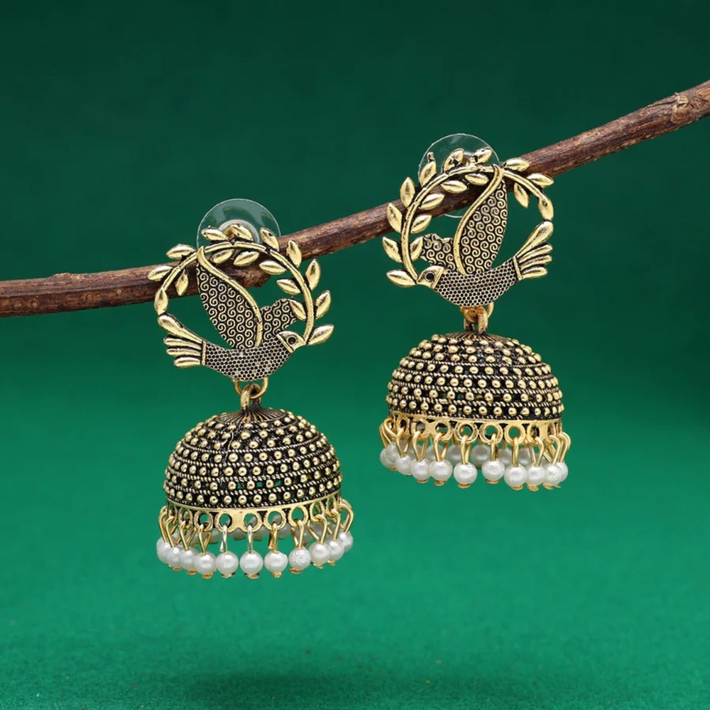 Bird Gold Oxidised Earrings